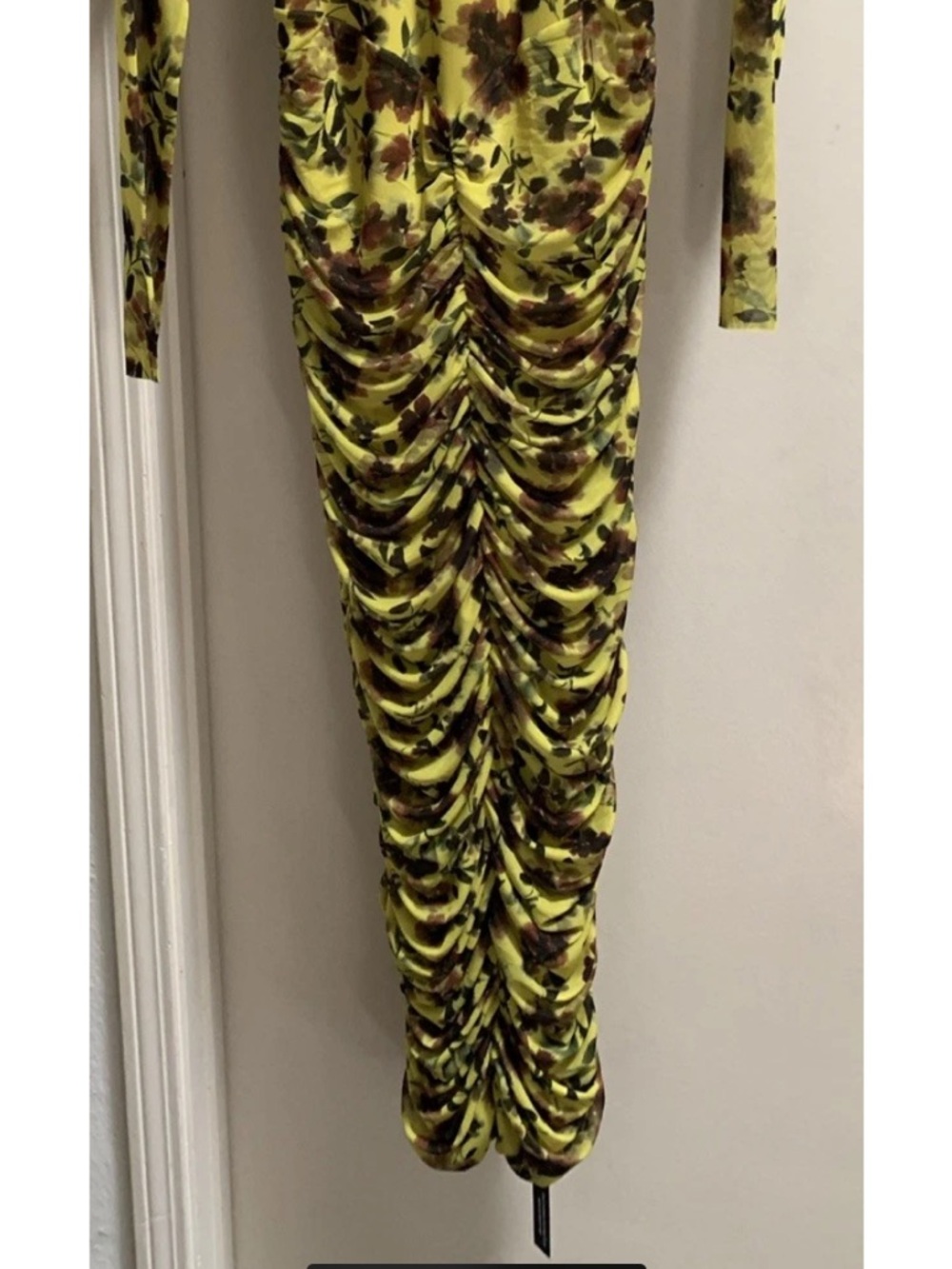 AFRM Cruz Anthropologie Yellow Mesh Floral Maxi Cut Out Back Dress Large New NWT - Picture 10 of 16